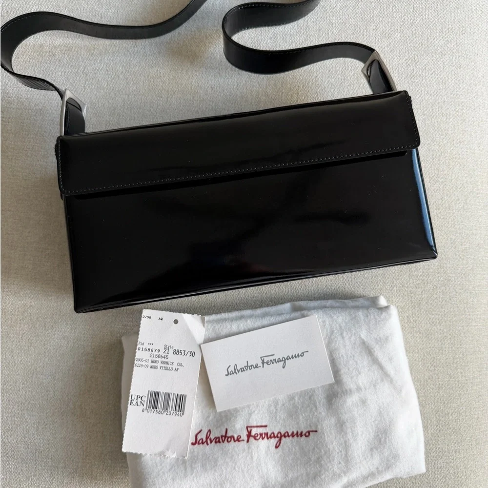 Salvatore Ferragamo Black Patent Leather Shoulder Bag - 90s Vintage